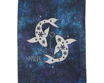 Blue Pisces Throw Blanket Zodiac Galaxy Pisces Velveteen Plush Blanket Gift