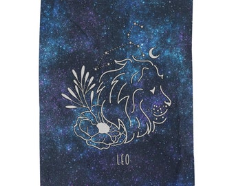 Blue Leo Throw Blanket Zodiac Galaxy Leo Velveteen Plush Blanket Gift
