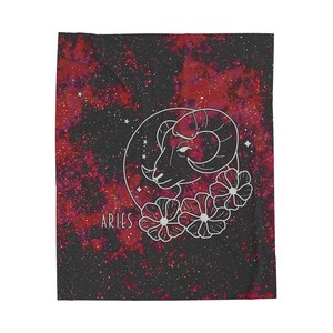 Red Aries Throw Blanket Zodiac Galaxy Aries Velveteen Plush Blanket Gift
