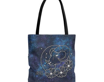 Blue Aries Tote Bag Zodiac Galaxy Bag Aries Horoscope Gift Astrology Birthday Tote Bag Gift