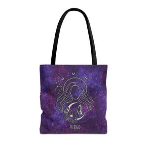 Purple Virgo Tote Bag Zodiac Galaxy Bag Virgo Horoscope Gift Astrology Birthday Tote Bag Gift