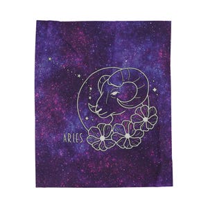 Purple Aries Throw Blanket Zodiac Galaxy Aries Velveteen Plush Blanket Gift