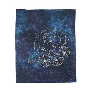 Blue Aries Throw Blanket Zodiac Galaxy Aries Velveteen Plush Blanket Gift