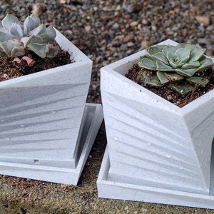 Morphed Square Geometric Indoor Planter Set (2) Stone Plastic