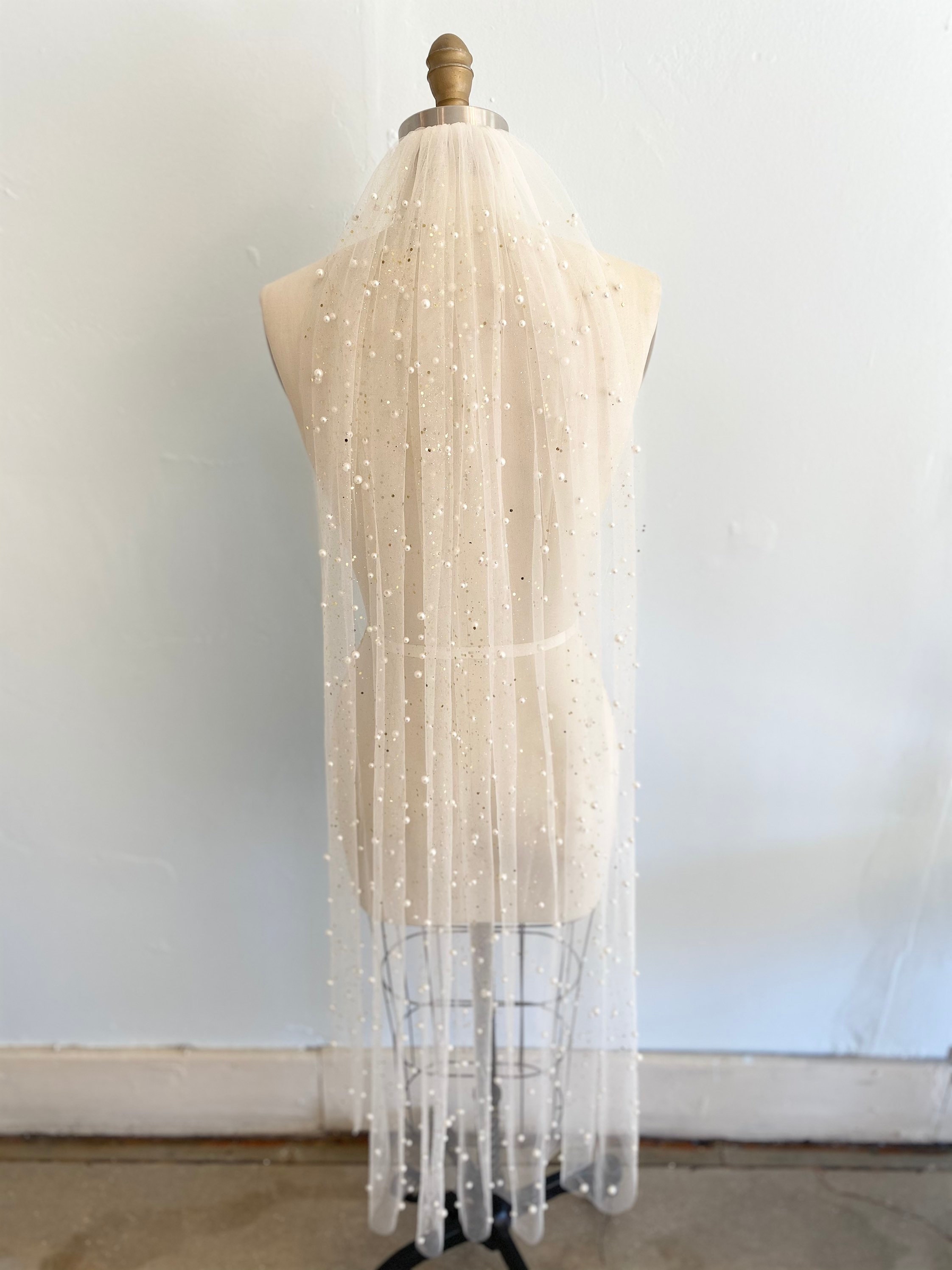 Pearl and Glitter Custom Length Veil Etsy