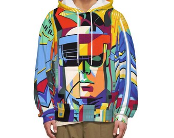 Bluza z kapturem z abstrakcyjnym superbohaterem | Kolorowa bluza z geometrycznym wzorem