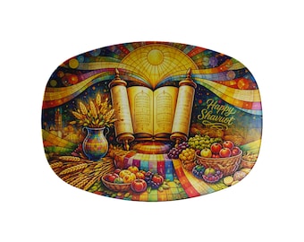 Półmisek na Szawuot 14x10 cali | Taca artystyczna z limitowanej edycji Judaica (wyprodukowana w USA)