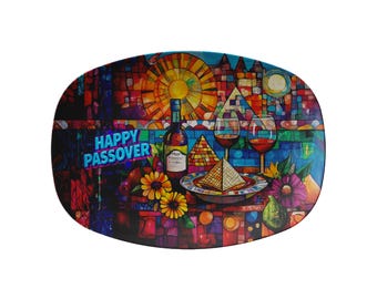 Taca sederowa na Paschę: kolorowa dekoracja stołu judaicznego, talerz deserowy na macę (można myć w zmywarce i używać w kuchence mikrofalowej)
