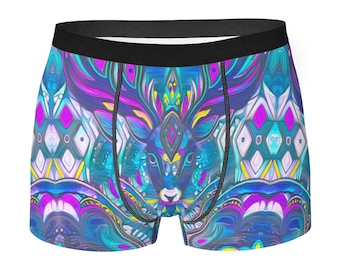Blue Deer Men's Boxer Briefs – Vibrant Animal Print Festival Underwear