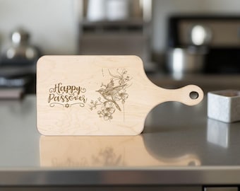 USA only.Engraved Wooden Cutting Board – “Happy Passover” with Floral Bird Design – Maple or Walnut – Jewish Holiday Gift – Seder Table Deco