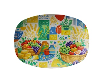 Taca do serwowania na Szawuot, kolorowa deska z owocami i serem, dekoracja stołu na święta żydowskie, 14x10