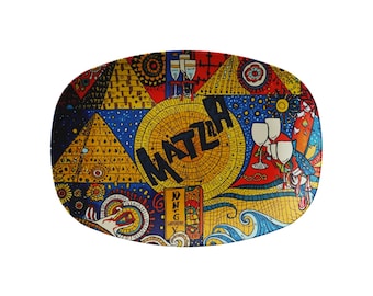 Artystyczna taca na macę – kolorowa dekoracja stołu na Seder Paschalny, polimerowy talerz Judaica