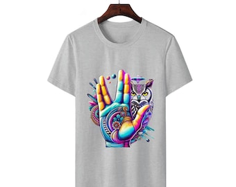 Koszulka z psychodelicznym odciskiem dłoni, żywa, psychodeliczna, tęczowa koszulka unisex z bawełny, prezent na festiwal