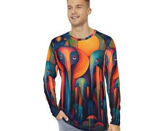 Pop Art Elephant Long Sleeve Shirt: Abstract Graphic Tee