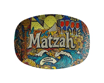 Talerz na macę paschalną | Kolorowy talerz sederowy Judaica, trwały polimer (można myć w zmywarce)