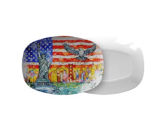 Taca do serwowania z okazji 4 lipca | Prezent z okazji 250. rocznicy USA, Patriotyczny prezent dla gospodyni, Grafika Liberty Eagle