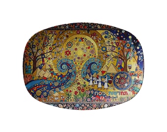 Taca sederowa na Paschę: naczynie do serwowania Judaica z motywem Exodus Design (35,5 x 25,5 cm)
