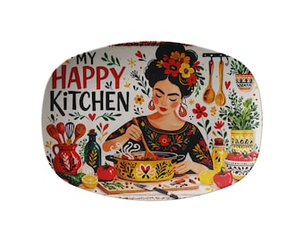 Taca do serwowania z motywem sztuki ludowej | Żywy wystrój kuchni, prezent dla miłośnika jedzenia