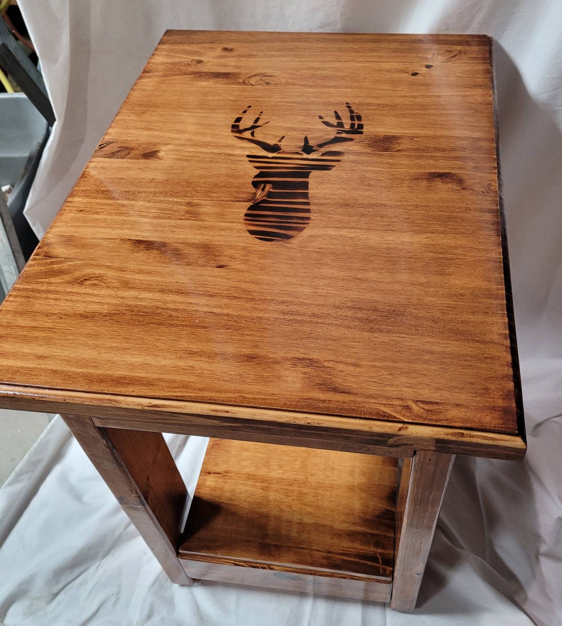 Wood Burned Buck End Table Pick up in St. Paul MN Etsy
