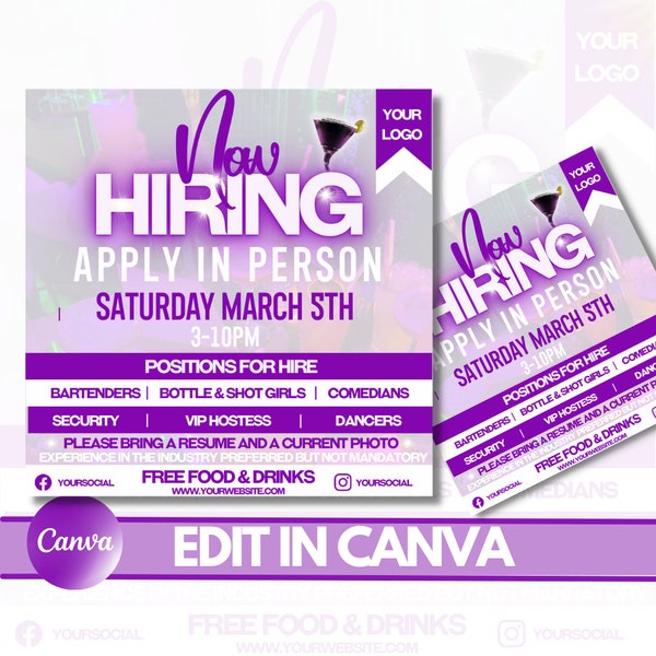 Now Hiring Flyer, Nightclub Flyer, Club Flyer, Job Flyer