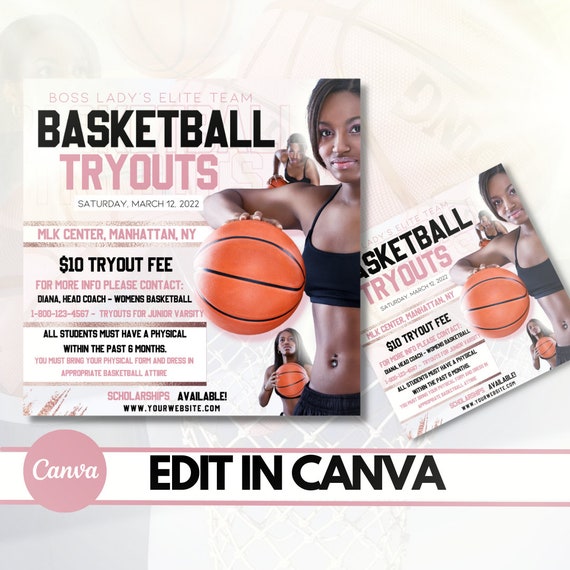 Basketball Flyer Basketball Tryouts Flyer Womens Basketball Etsy