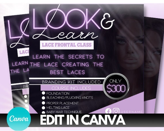 Wig Class Flyer Look and Learn Flyer Wig Flyer Wig Flyer Template Hair Bundle Flyer Beauty Template Wig Making Course Pricelist Flyer Etsy