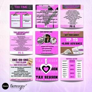 Folleto de impuestos para 2025, paquete de folletos de impuestos editables para 2025, plantillas de Canva para marketing de la temporada de impuestos, folletos para pequeñas empresas y preparación de impuestos