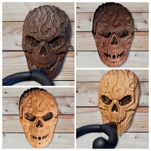 Skull Guitar Hanger Custom Hardwood Oak Carving Wall Mount Electric Acoustic