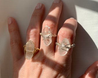 Trilogy Ring 925 Sterling Silver 2 Sizes Soul Cleanser Stone Healing Stone Psychic Stone Clear Quartz Ring Engagement Clarity Gem