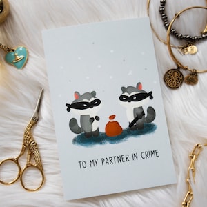 Carte de couple mignon - carte de partenaire - carte d'ami drôle - carte d'amitié - carte de raton laveur, partenaire dans le crime, anniversaire, carte canadienne
