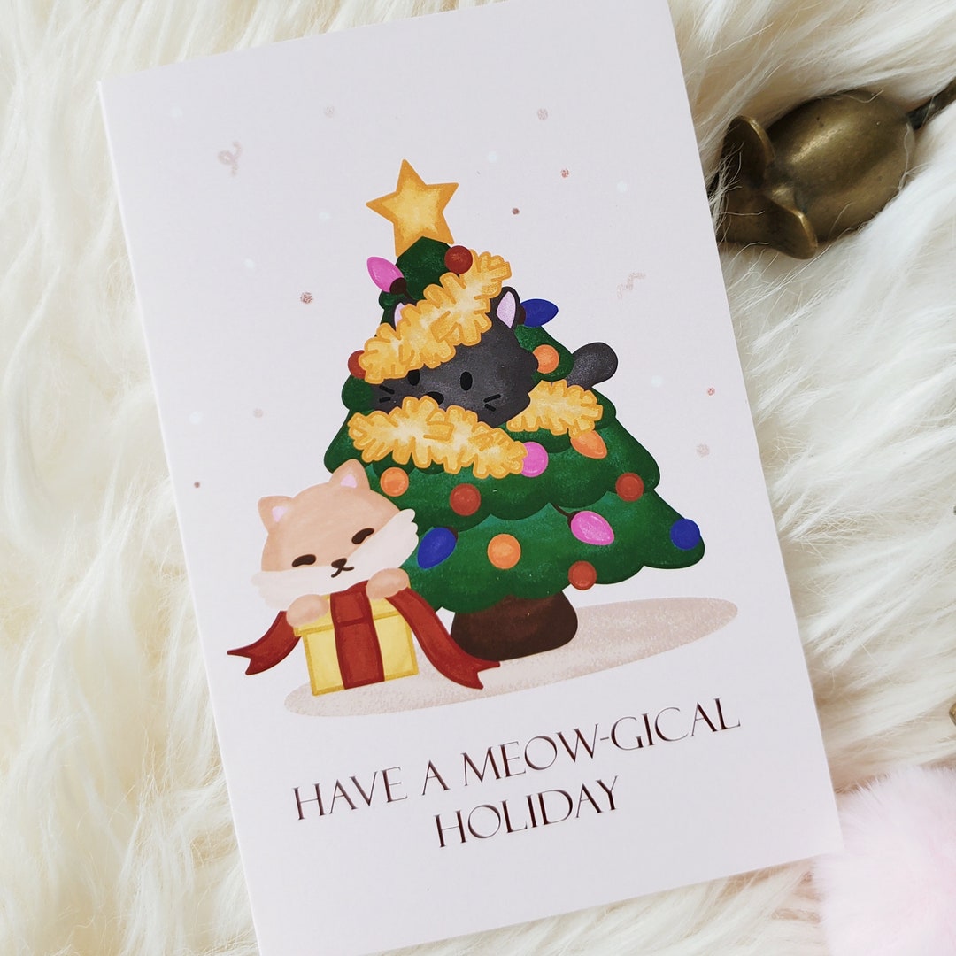 Cat Christmas Card Cute Christmas Card Pets Holiday - Etsy