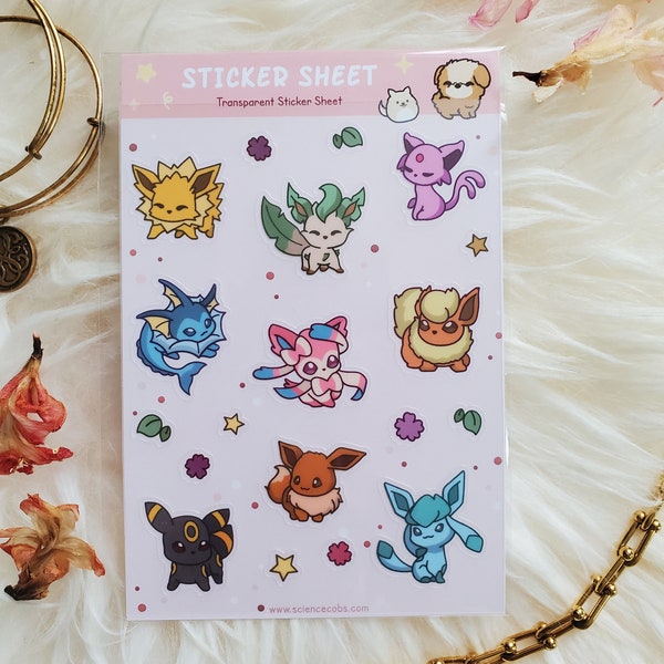 Eveelution Sticker Sheet | Cute Anime Stickers | Japanese Anime | Evee Stickers