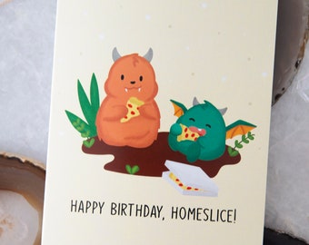 Pizza Birthday Card - Boyfriend Birthday Card - Friend Birthday Card - Funny Birthday Card - Happy Birthday Pizza Cards - Monsters Birthday