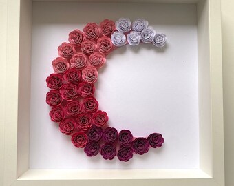 Mond Bilderrahmen personalisiert mit Rosen - Rose Frame Box |  Namen Shadow 3D Box, Geburtstag, Hochzeit Dekoration, Geschenk, Baby