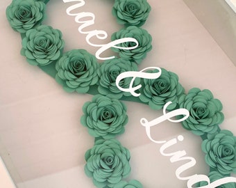 Infinity Bilderrahmen personalisiert mit Rosen - Rose Frame Box |  Namen Shadow 3D Box, Geburtstag, Hochzeit Dekoration, Geschenk, Baby
