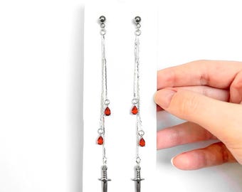 Silver Blood Dagger Earrings