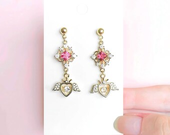 Pink Flying Heart Earrings