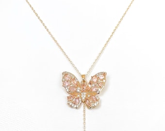 Pink Butterfly Pendant Necklace