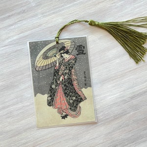 Japanese artwork bookmark Utagawa Toyokuni I Yuki Woodblock print bookmark Geisha bookmark Japanese enthusiast gift Book lover gift Olive green tassel