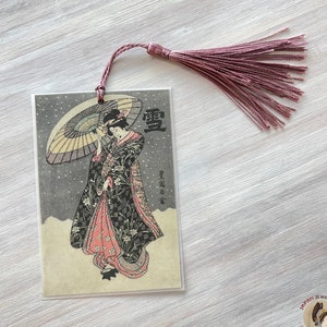 Japanese artwork bookmark Utagawa Toyokuni I Yuki Woodblock print bookmark Geisha bookmark Japanese enthusiast gift Book lover gift Plum pink tassel