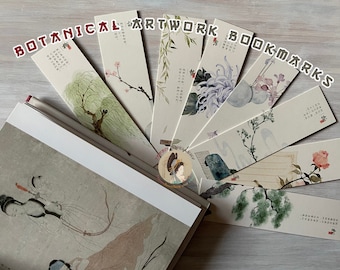 Japanische botanische Grafik Lesezeichen (8 Muster zur Auswahl) Erdtöne Orientalische Grafik Lesezeichen
