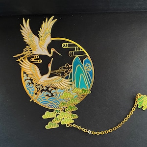 Metal bookmark Asian style * Crane birds and pine trees or sakura, with a golden charm * 6 different designs to choose from