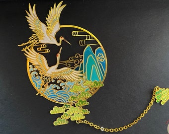 Metal bookmark Asian style * Crane birds and pine trees or sakura, with a golden charm * 6 different designs to choose from