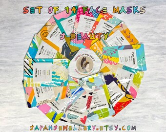 J-Beauty skin care routine: SET of 14 face masks for every occasion - Made in Japan with spring water & cosmetic ingredients detailed below