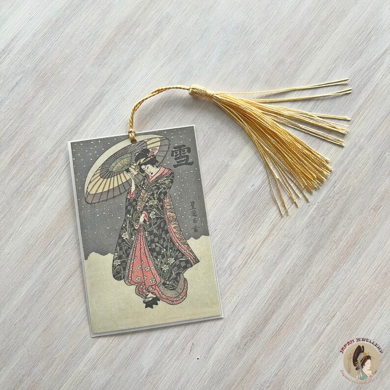 Japanese artwork bookmark Utagawa Toyokuni I Yuki Woodblock print bookmark Geisha bookmark Japanese enthusiast gift Book lover gift Gold tassel