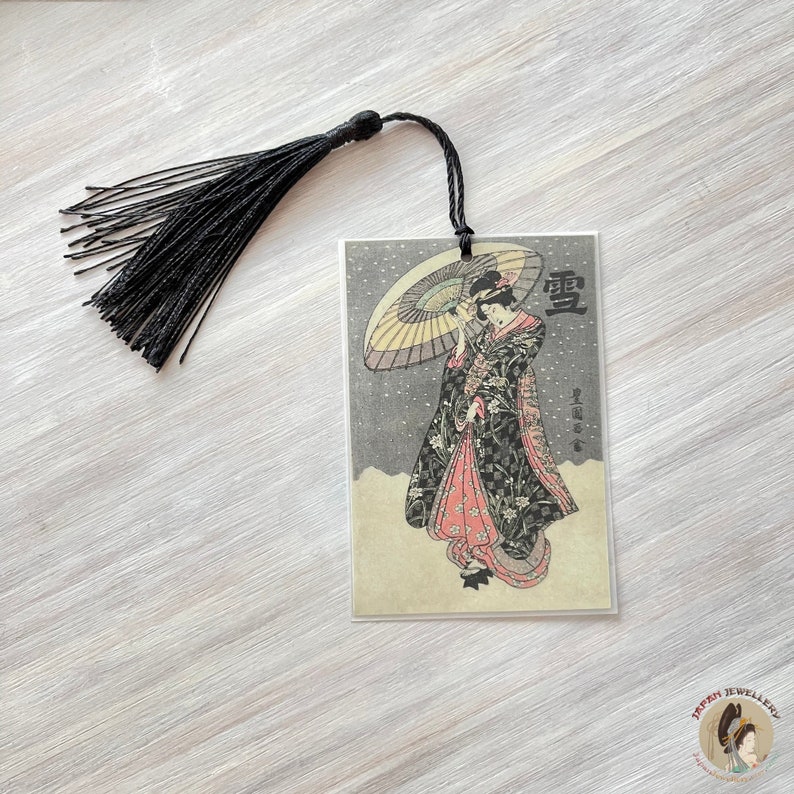 Japanese artwork bookmark Utagawa Toyokuni I Yuki Woodblock print bookmark Geisha bookmark Japanese enthusiast gift Book lover gift Black tassel