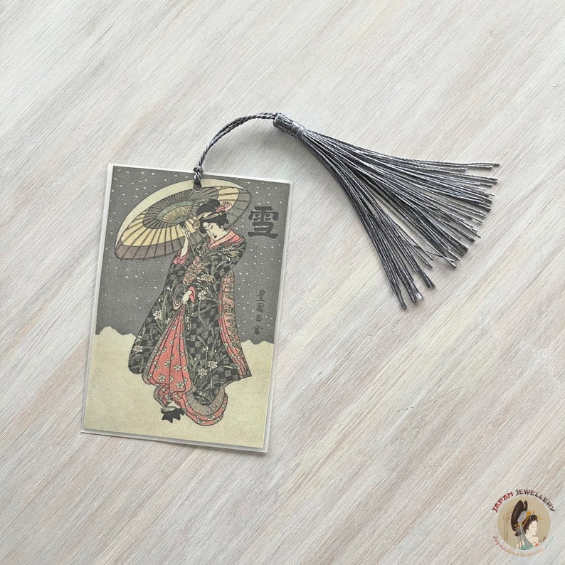 Japanese artwork bookmark Utagawa Toyokuni I Yuki Woodblock print bookmark Geisha bookmark Japanese enthusiast gift Book lover gift Grey tassel