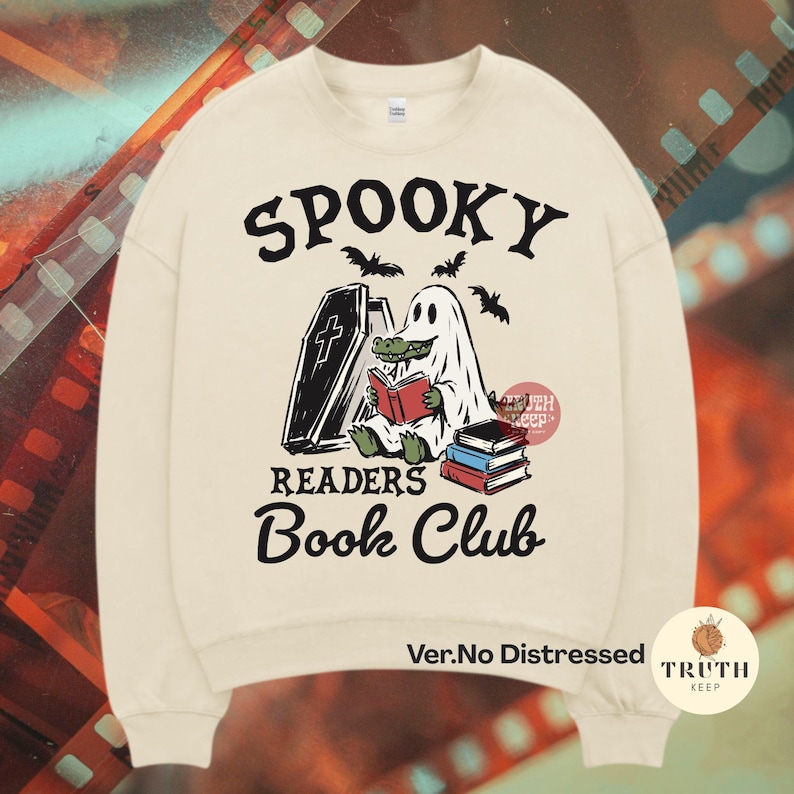 ghost reading book png, spooky readers book club halloween design, alligator ghost costume reading a red book, funny book lover halloween png, retro spooky season digital file, cute gator reader sublimation, halloween book club shirt graphic, ghost bookworm clipart, crocodile halloween digital download, bookish fall artwork, spooky library gift for readers and librarians, high resolution transparent png for apparel mugs tumblers tote bags stickers decals and diy craft projects, spooky book gifts