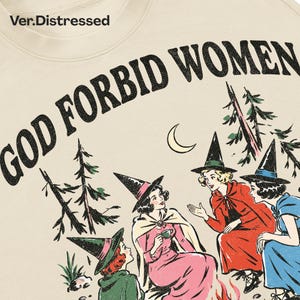 Gud förbjude kvinnor att ha hobbyer PNG, vintage häxcoven Halloween, feministisk häxsublimering, skjortdesign för spöksäsongen bild 2