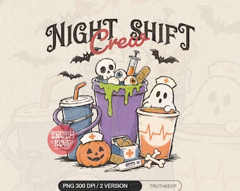 Night Shift Crew PNG, Halloween Nurse Ghost, Spooky RN Medical Sublimation, Healthcare Worker Digital Download